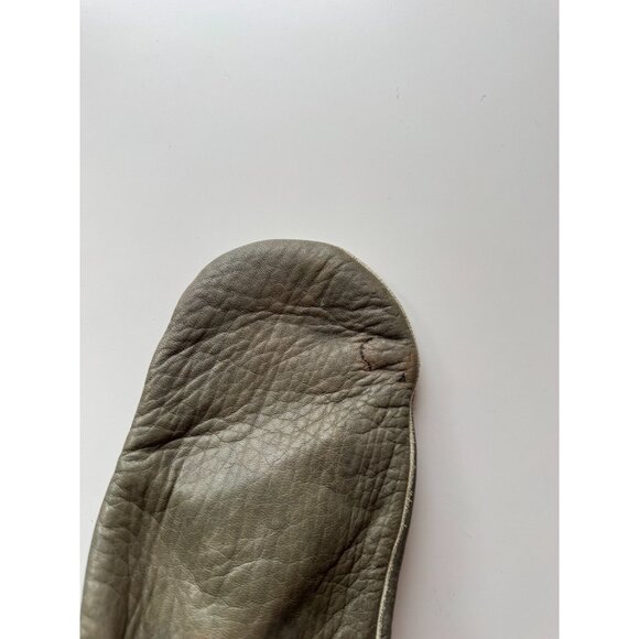 Vintage Unbranded Grey Olive Green Leather Mittens Gloves - Picture 5 of 16